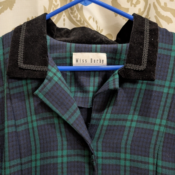 Vintage Green and Black Plaid Long Sleeve Dress - Picture 2 of 5